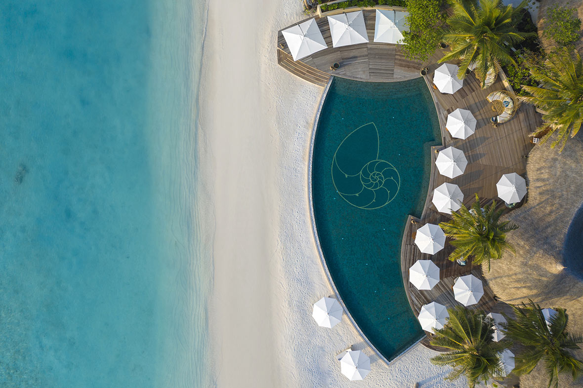 The Nautilus Luxus-Resort auf den Malediven aus der Vogelperspektive